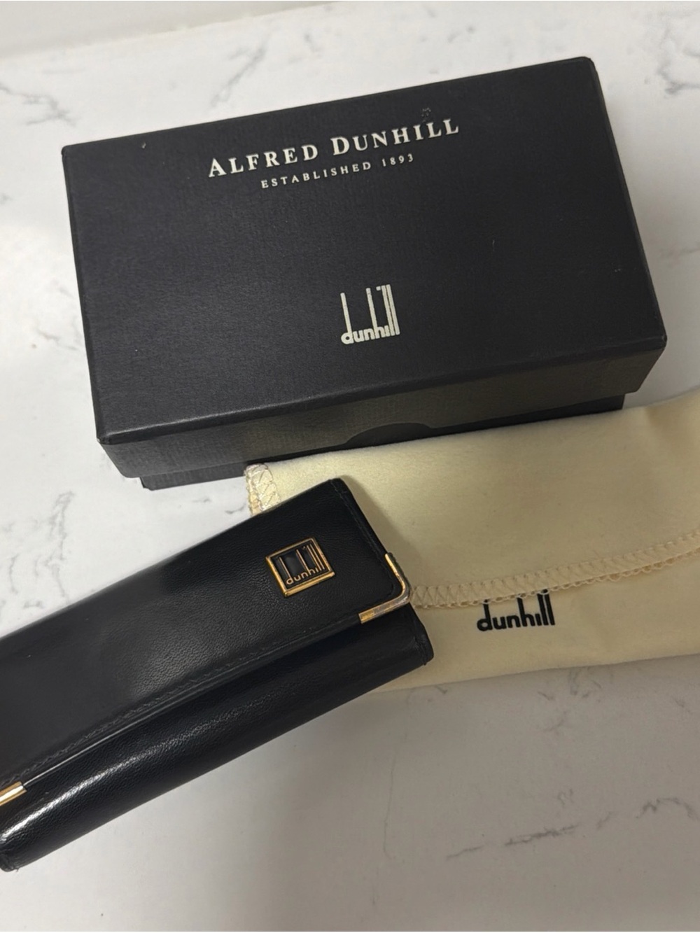 Black Alfred Dunhill Leather 4 ring Key Holder Case/wallet With Box & Dust Cloth